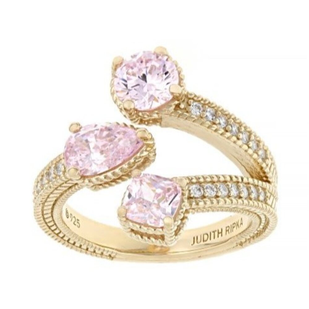 Judith Ripka 4.30CTW Pink Bella Luce 14K Gold Clad Haute Ring Size 7